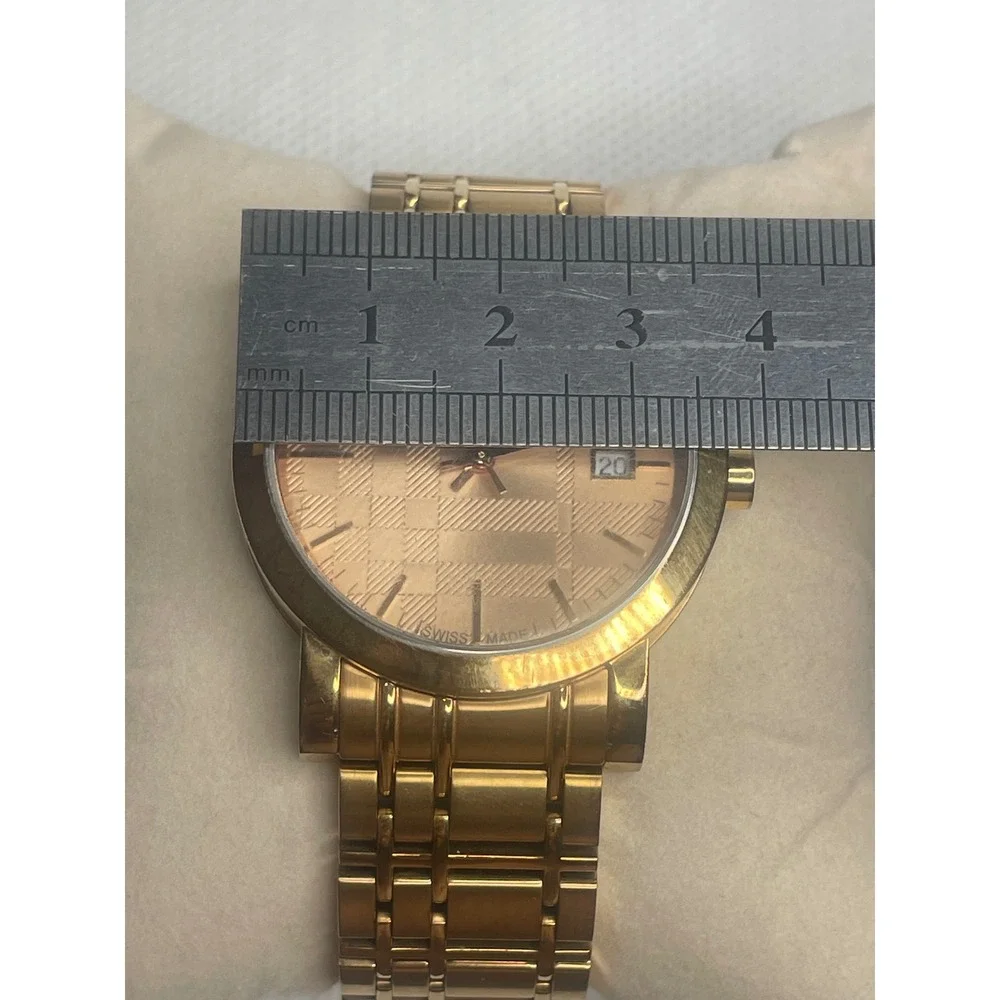Burberry The City Rose Gold Quartz Watch 37mm Engraved Monochrome Dial Date Feat